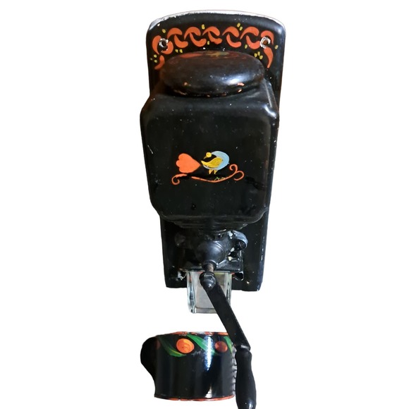 FABULOUS VINTAGE 14" Hand Painted Wall Mount Ceramic & Wood Coffee Grinder - Picture 9 of 16